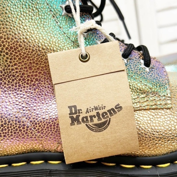 DR. MARTENS l Gold Glitter Rainbow Ray 1460 Suede Lace Up Combat Boots Size 5 - Picture 3 of 12